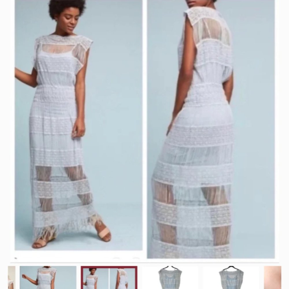 Anthropologie Callahan Pastel Blue Crochet Fringe Maxi Dress
